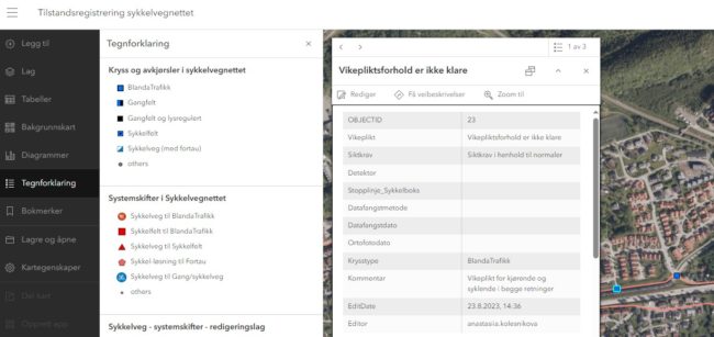 Figuren viser utsnitt av et skjermbilde. Skjermbilde inkluderer et skjema der uklarheter i vikepliktsreglene kan registreres, og Geo-tagges.