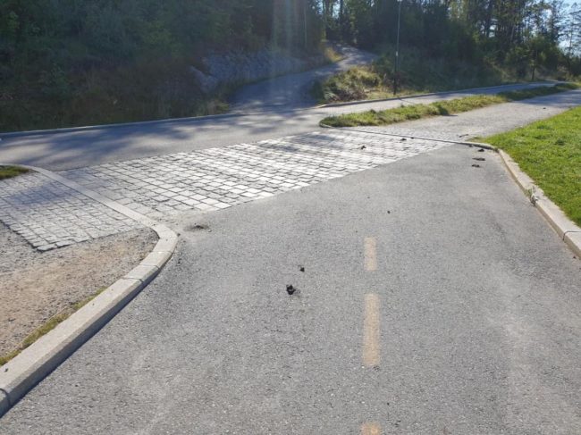 Fotoet viser et veikryss som er steinsatt.