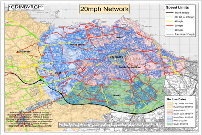 kartutsnitt over byen Edinburgh. Etter utvidelser av 30 sonen.