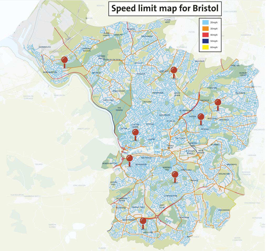 Figuren viser et kartutsnitt for Bristol.